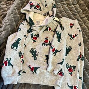 Carter's Gray Christmas Dinosaur Print Outfit